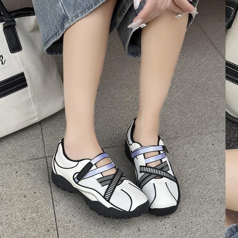 银色芭蕾风运动鞋凉鞋女鞋2025新款夏季内增高玛丽珍鞋镂空德训下