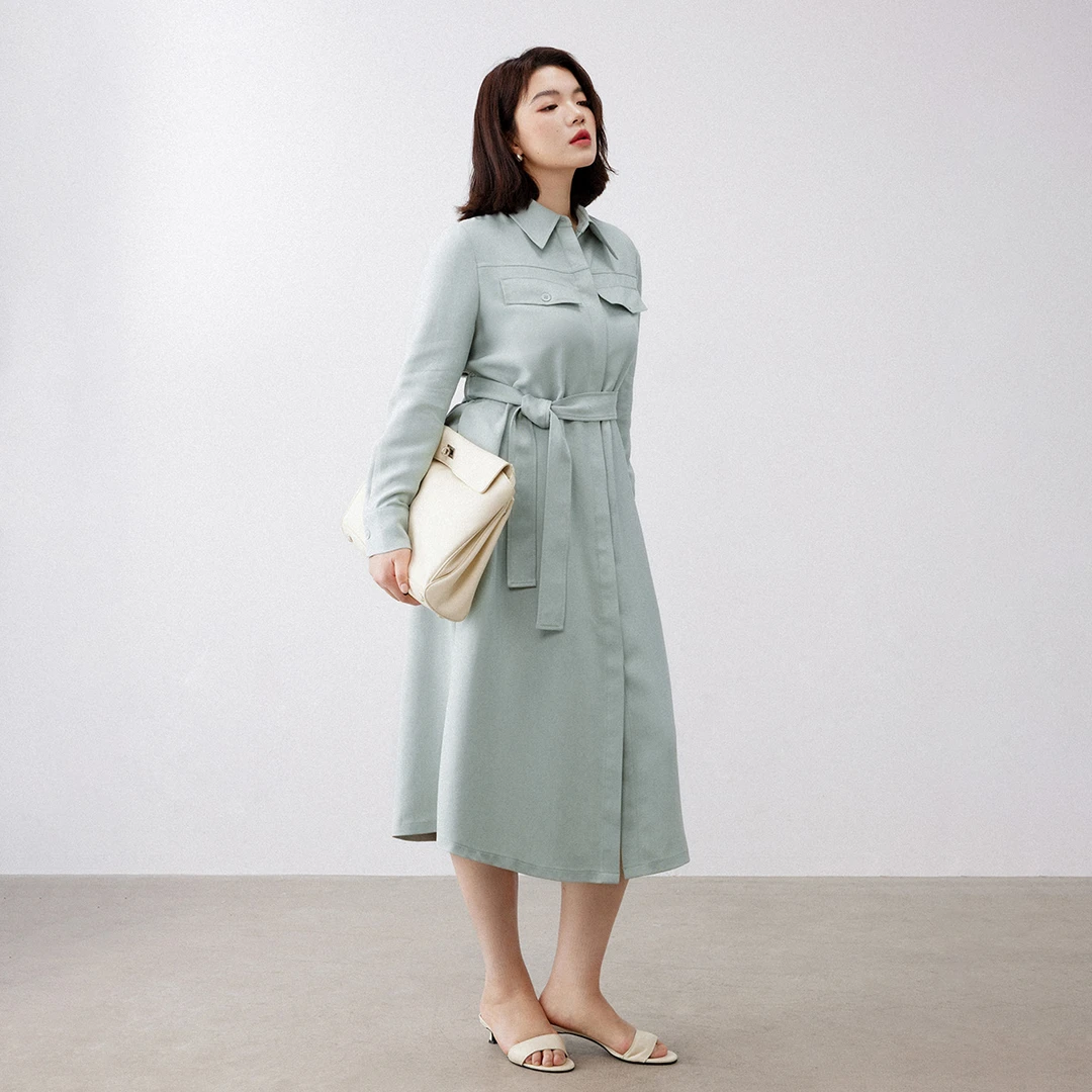 【折扣款】PLUSMALL 比利弗周末 春款莱赛尔垂顺松弛感收腰连衣裙