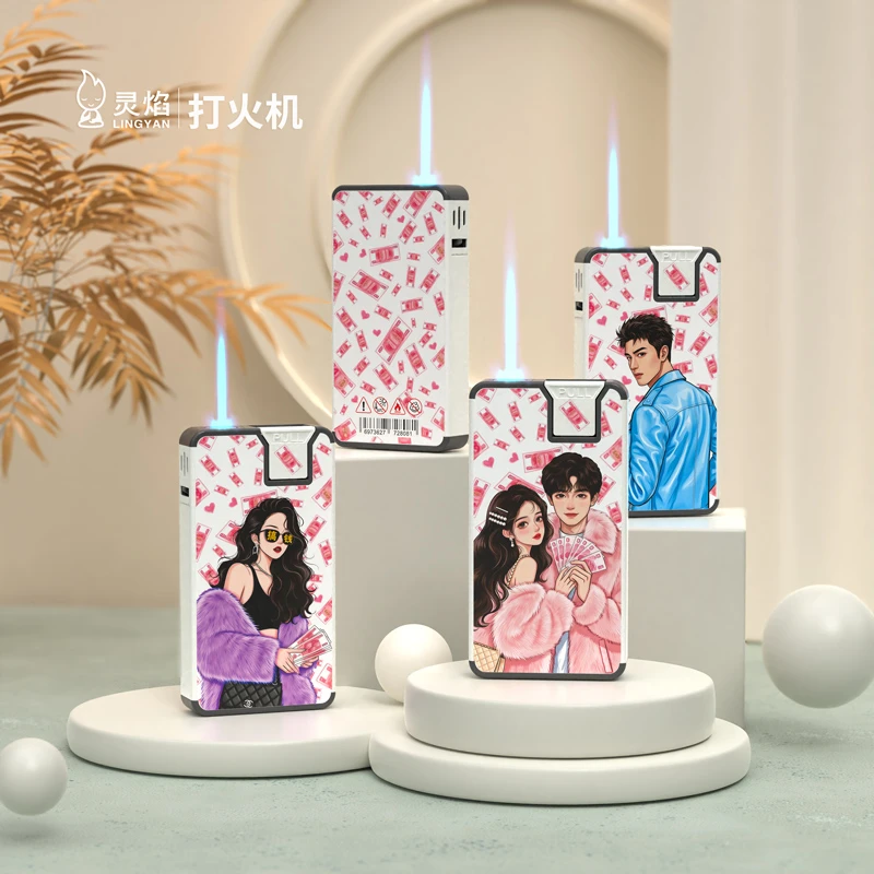 灵焰新款金属蓝焰直冲打火机防风时尚稀奇古怪个性送男友定制包邮