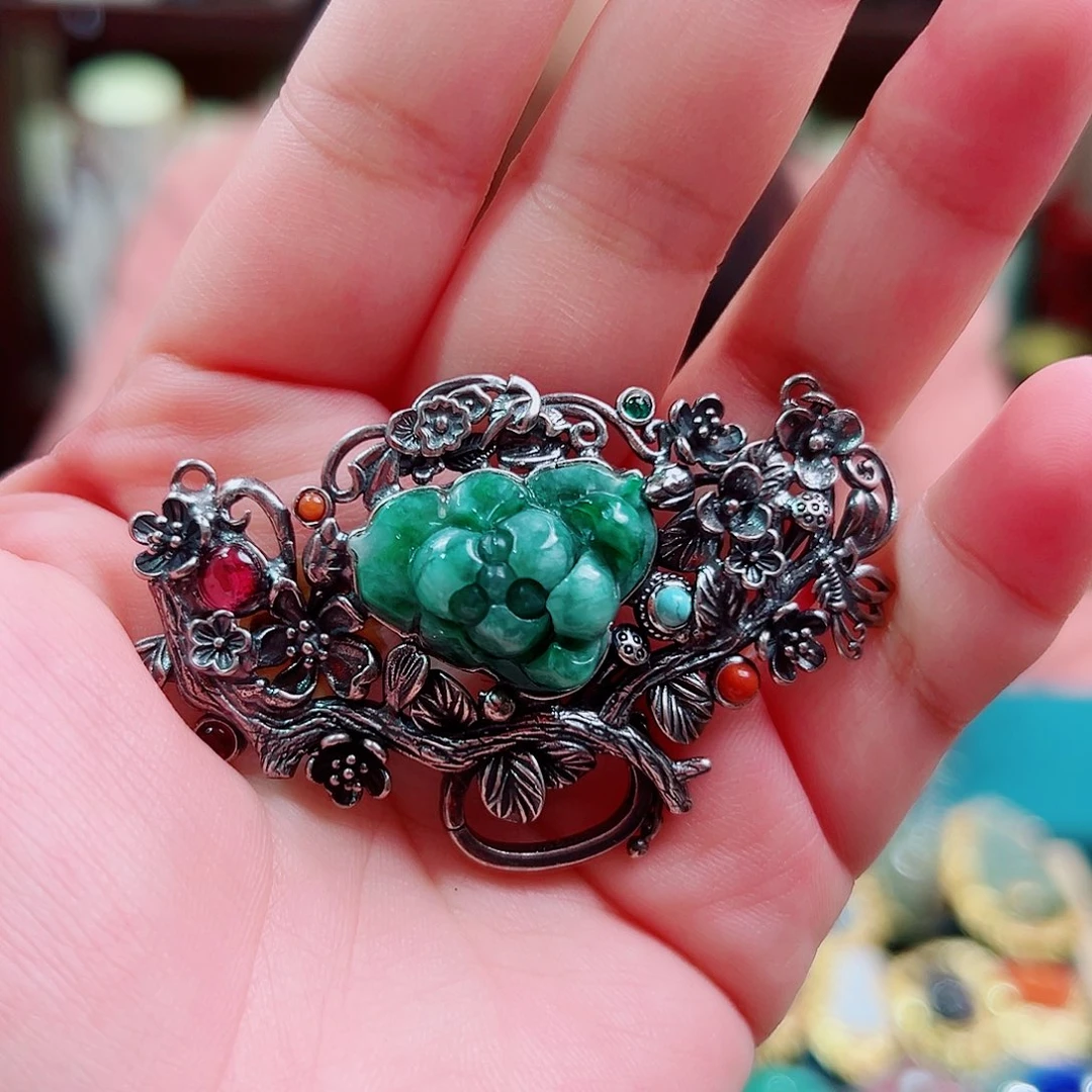 颈饰翡翠银S925镶嵌国风