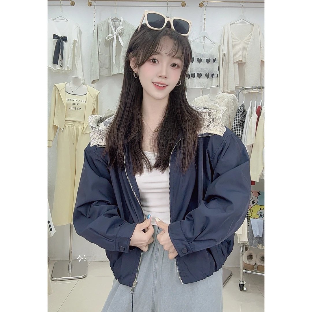 8203蕾丝帽拉链款小外套
