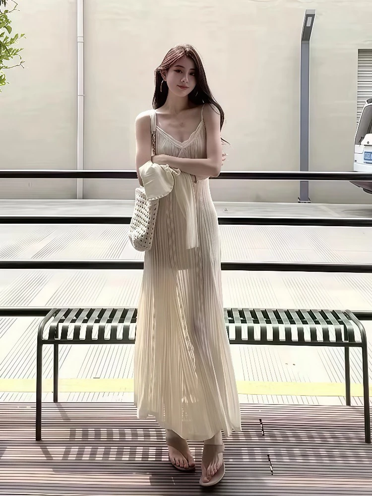 法式纯欲浪漫高级感夏季吊带收腰长款气质显瘦连衣裙裙子后妈蕾丝