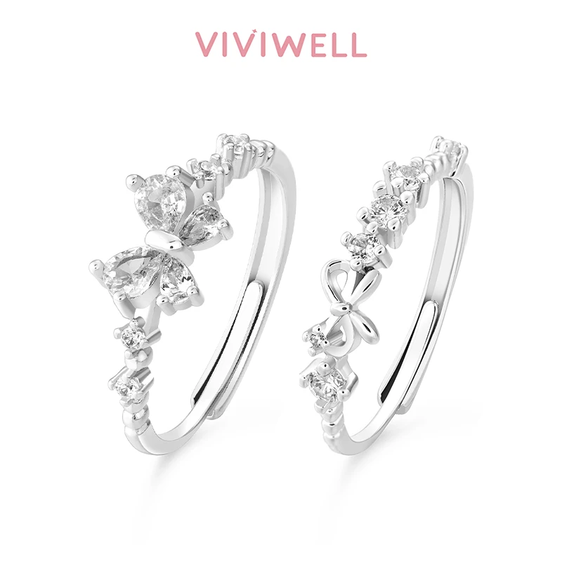 925银锆石戒指 VIVIWELL甜心公主闺蜜对戒甜美蝴蝶结女轻奢戒指