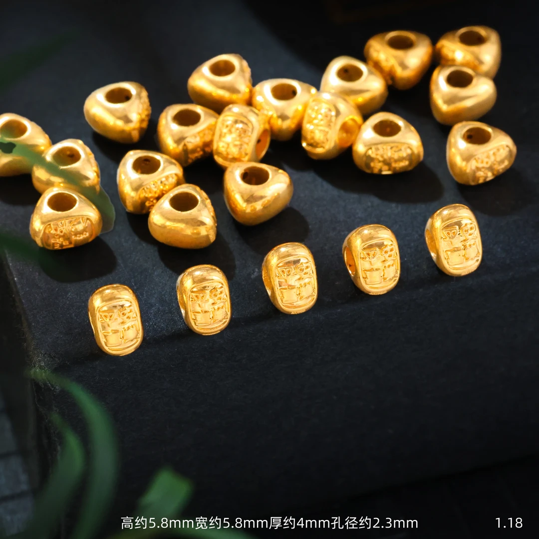 【金豆】18K金大号吉言三角碎碎金隔珠大孔平安喜乐碎金子（厚5D金）D
