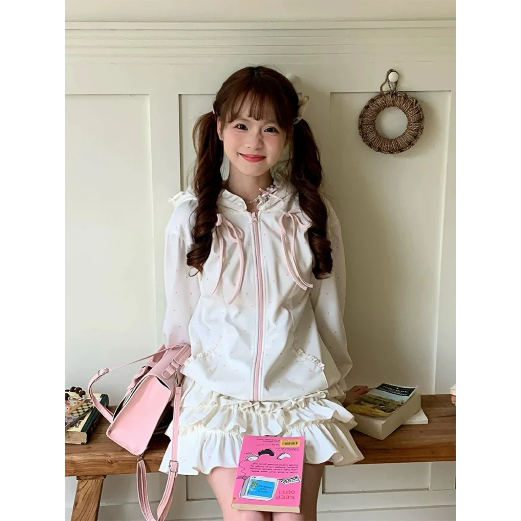 sinsingirl 奶芙莓莓 粉色波点连帽卫衣套装