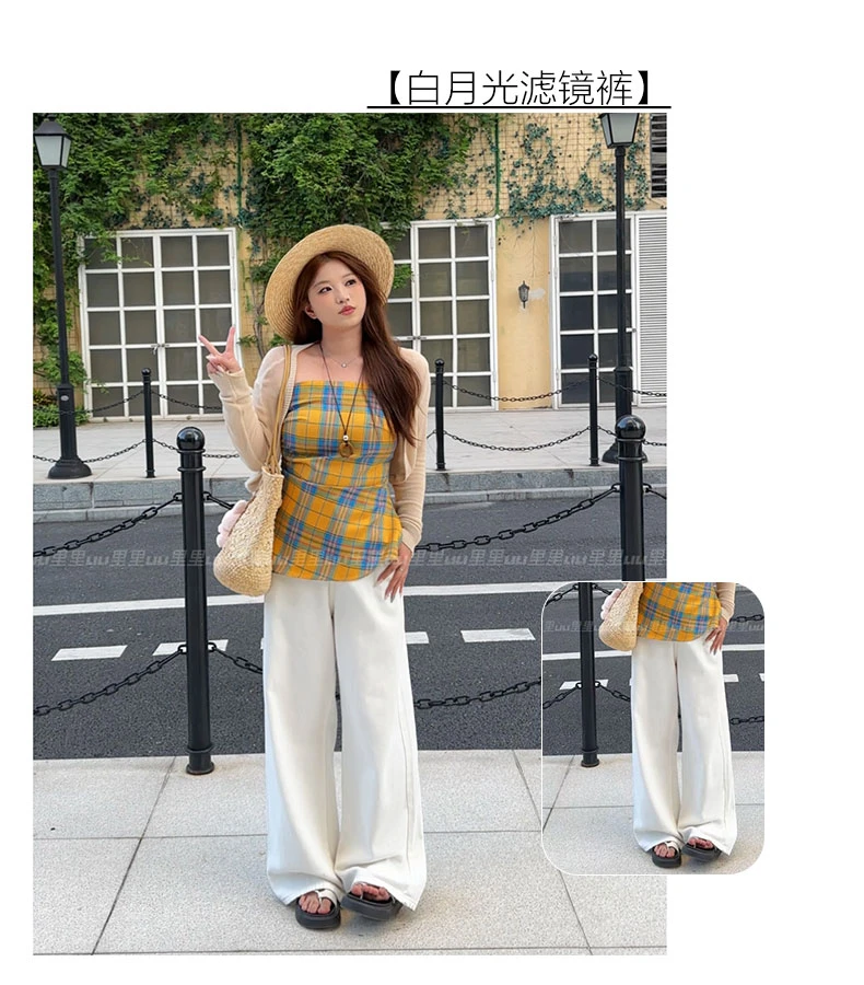 6103#大码日光白高腰显瘦阔腿牛仔裤女宽松新款高端直筒裤子女