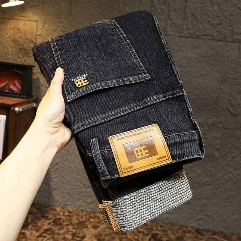 秋季新款潮流牛仔裤男款时尚刺绣印花弹力修身直筒裤子男裤长裤子