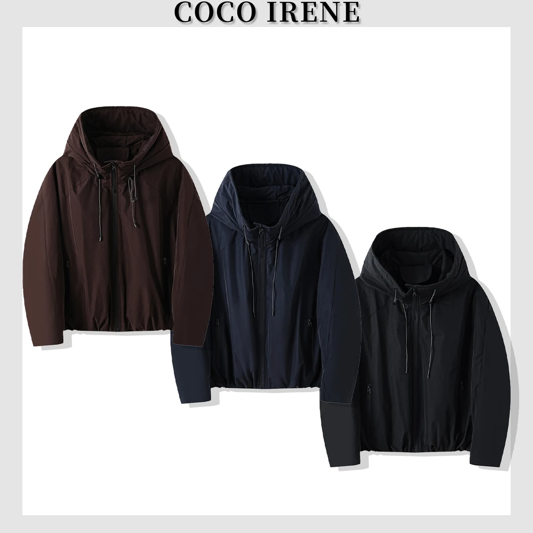 COCO IRENE【潮派】 短款连帽 抽绳设计混纺面料鹅绒服女