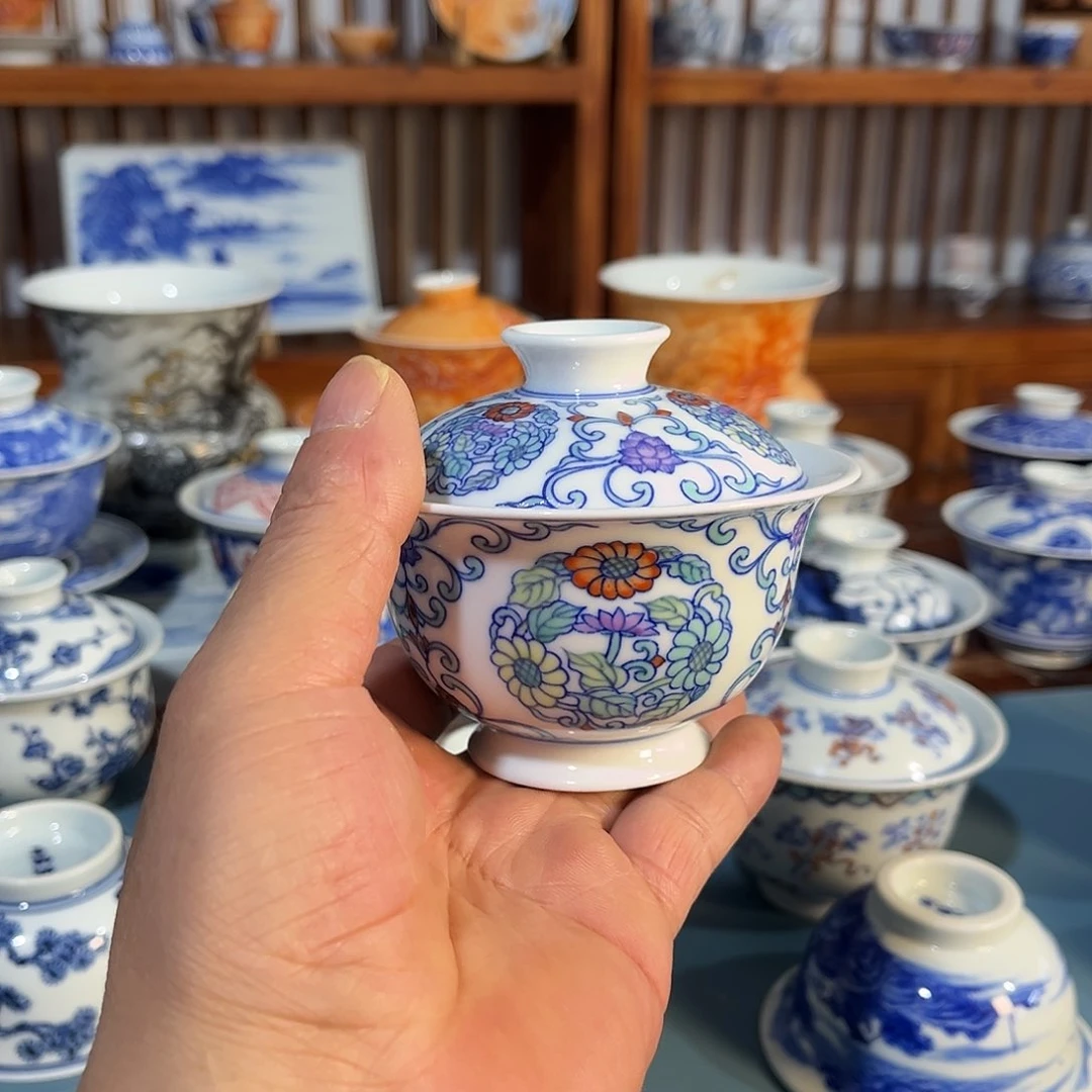 錡镇堂手工手绘盖碗