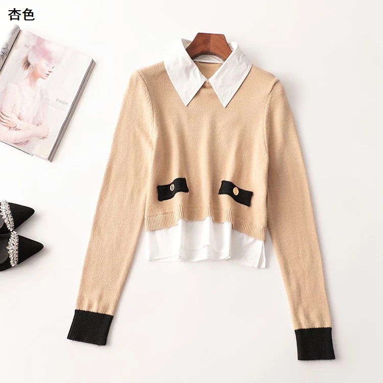 244754秋短款长袖翻领毛衣