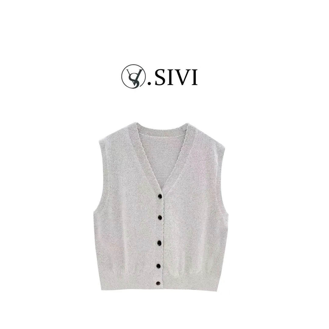 熙薇【花满人间】2025早秋新款时尚气质休闲马甲毛衣上衣H5024