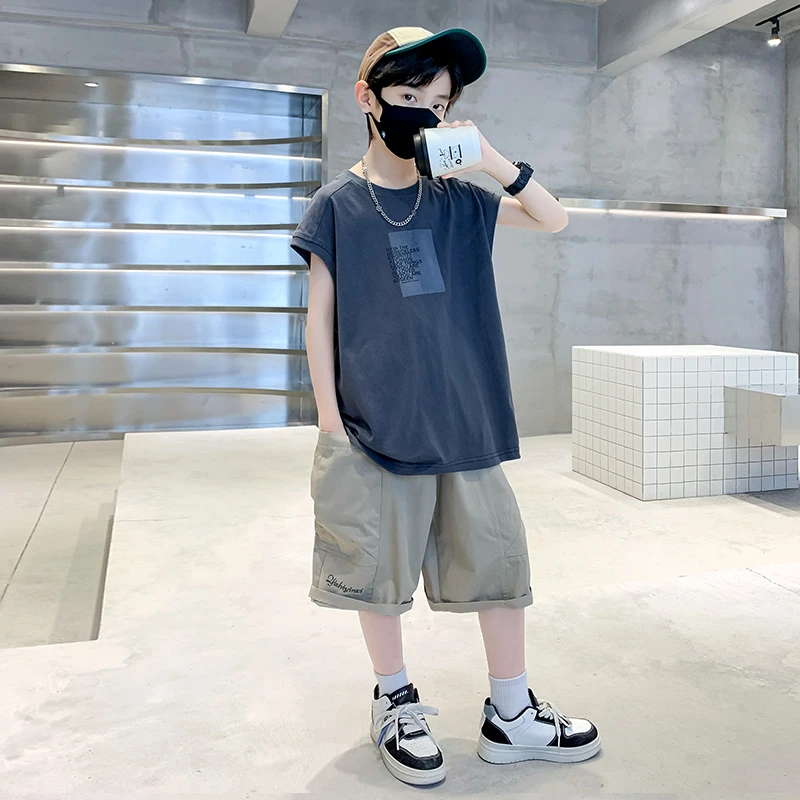 男童夏装背心套装2025新款夏季无袖中大童儿童男孩夏款网红炸街潮