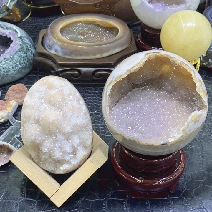 未镶嵌珠宝半成品紫晶粉晶摆件