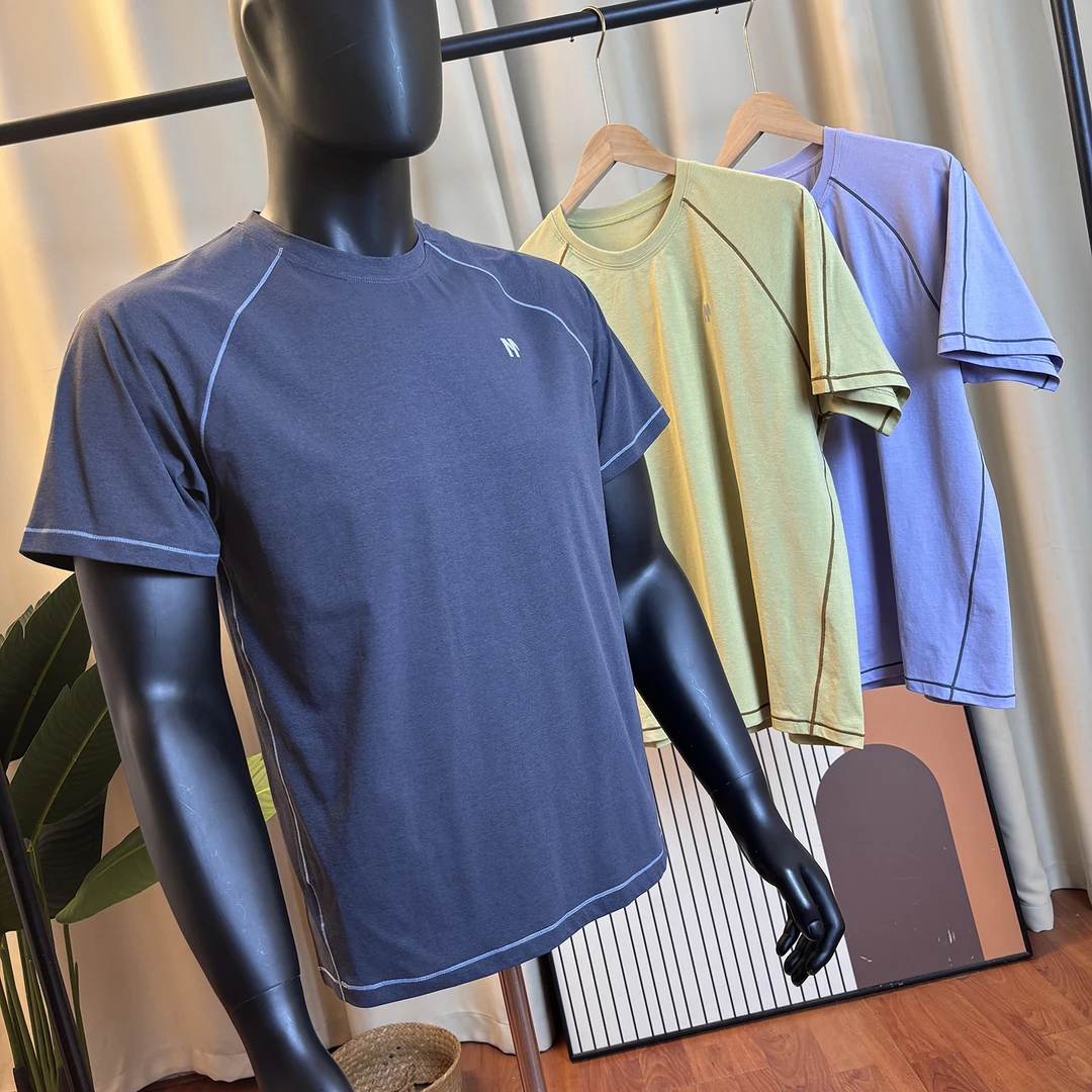 索罗那面料 明线撞色！夏季男士户外运动休闲速干透气宽松短袖T恤
