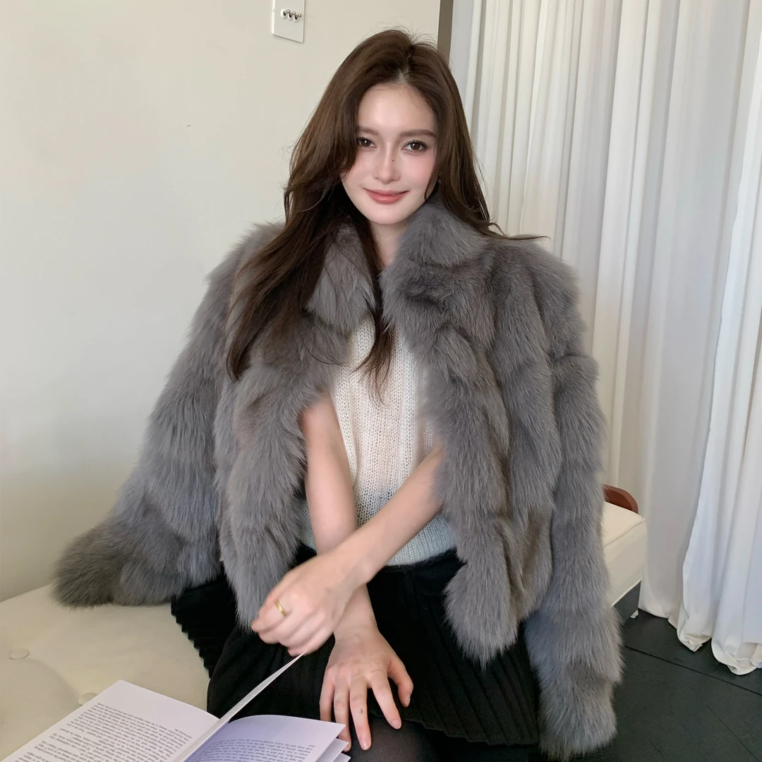 狐狸毛皮草外套女短款立领海宁冬季新款年轻款显瘦大衣25257