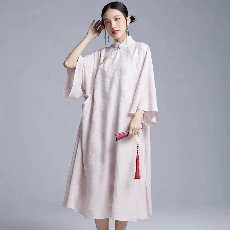 陌遇中国风复古茶服宽松大码改良旗袍倒大袖中式连衣裙M21663