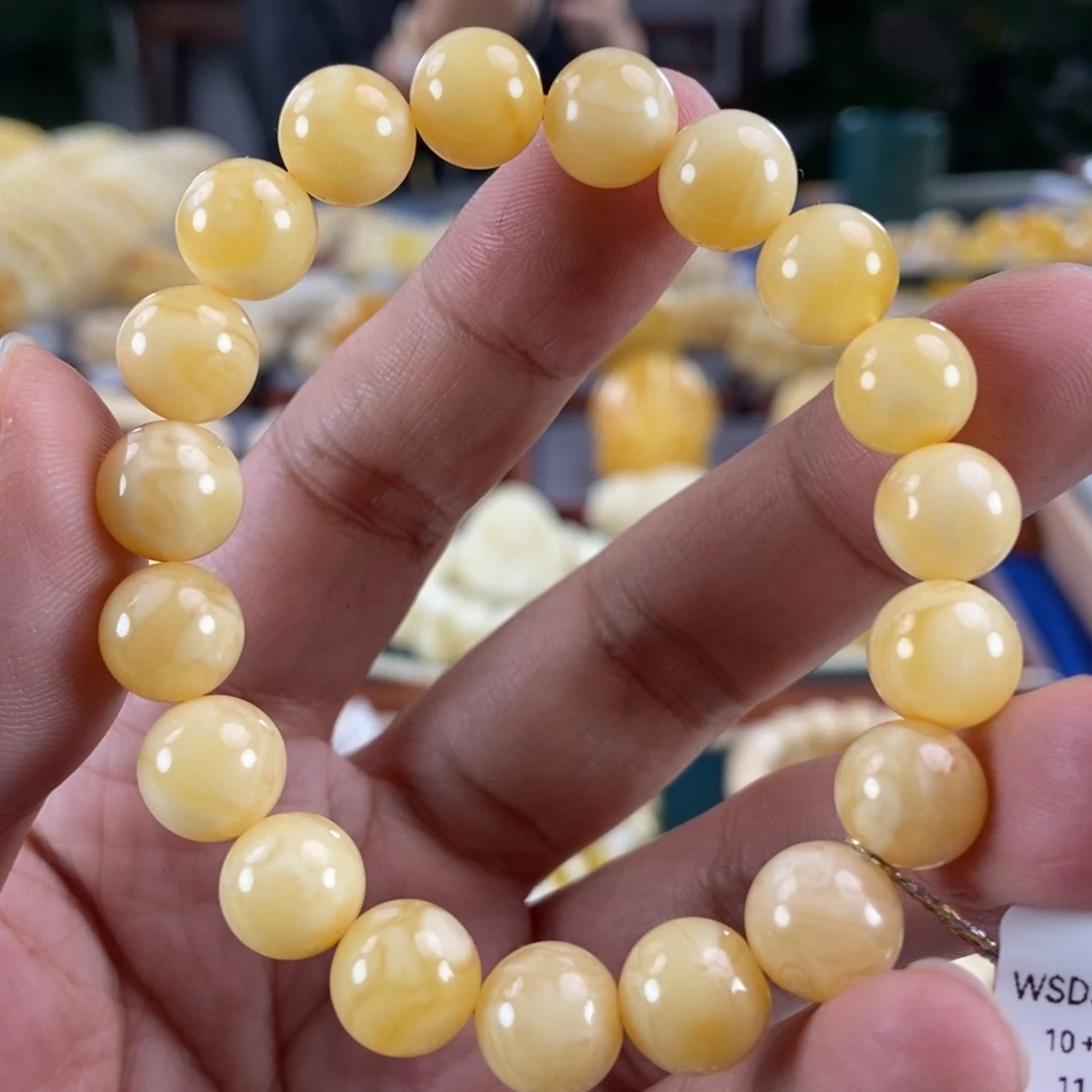 琥珀未镶嵌珠宝奇石10白花蜡手串11.09