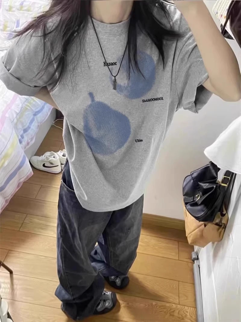 短袖圆领常规印花ins休闲百搭夏季女士纯棉t恤短袖女t恤早秋上衣