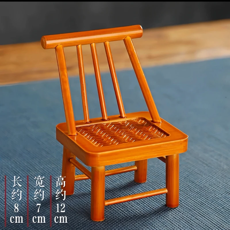 新中式竹编小椅子摆件盖置纯手工创意摆件手机支架茶具配件