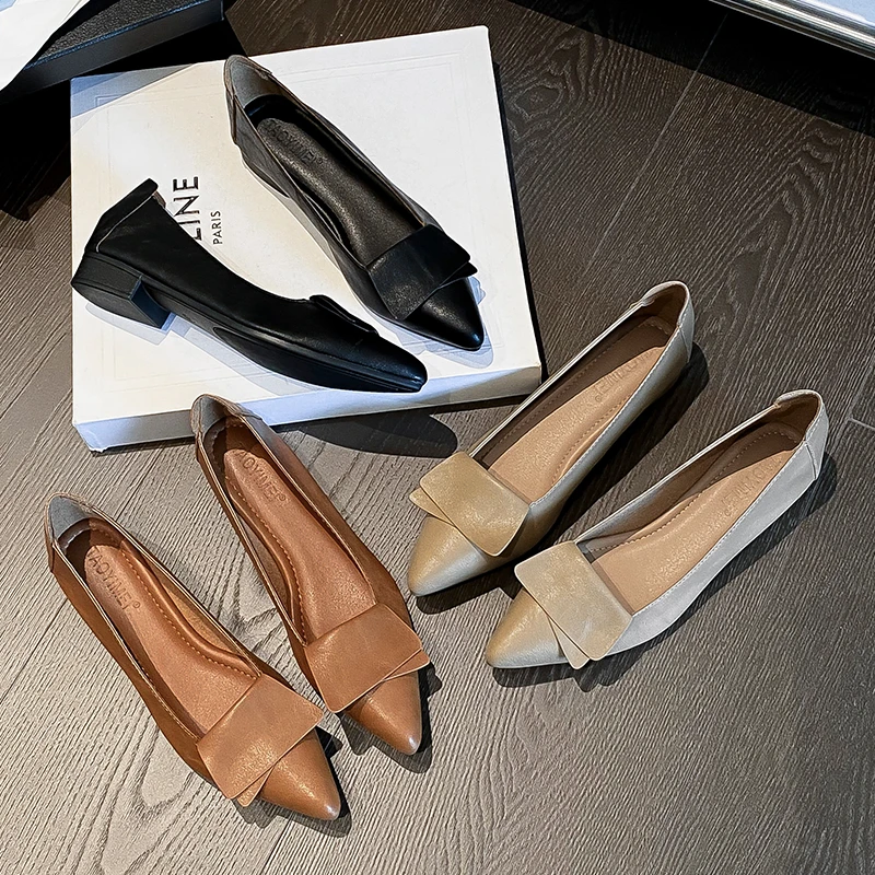 羊皮奶奶鞋女粗跟单鞋2025新款仙女风瓢鞋浅口中跟妈妈鞋夏季百搭