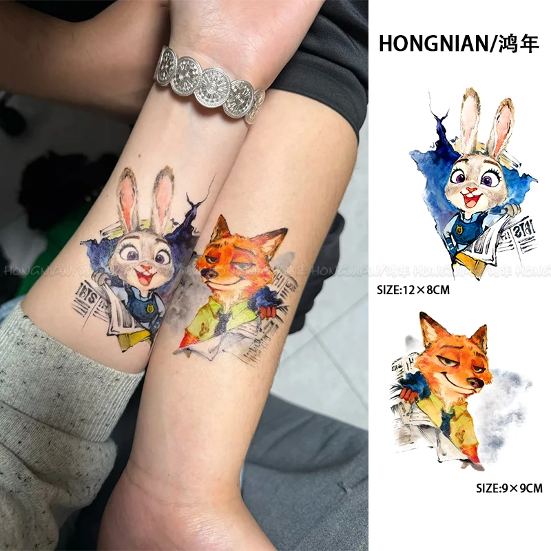 尼克朱迪彩色纹身贴疯狂动物城可爱卡通情侣闺蜜手臂防水持久贴纸
