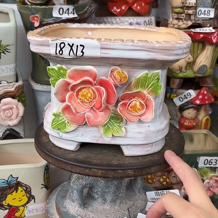 花盆紫砂粗陶材质多肉花盆发大低孔