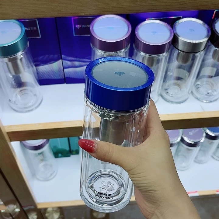 万象品牌双层玻璃杯V149L-410蓝
