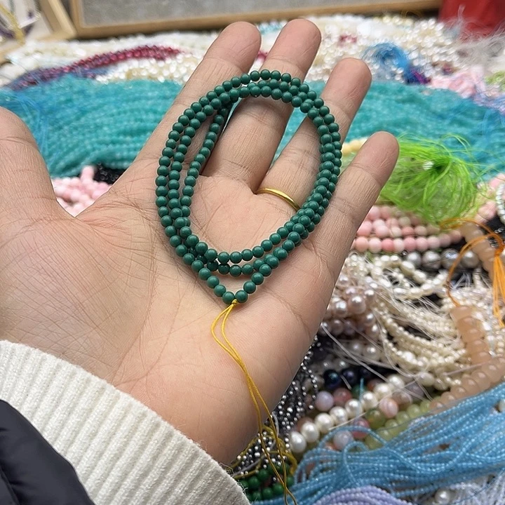 玛瑙/玉髓珠宝半成品未镶嵌一条3mm绿松长58厘米左右