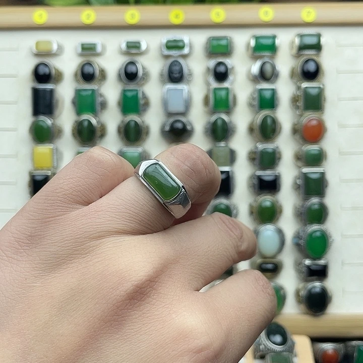 O***K和田玉银S925镶嵌戒指