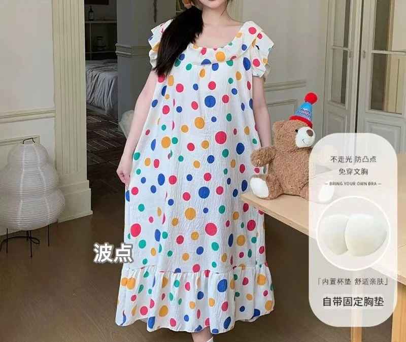 LAK-云朵棉带胸垫甜美减龄宽松睡裙A1094