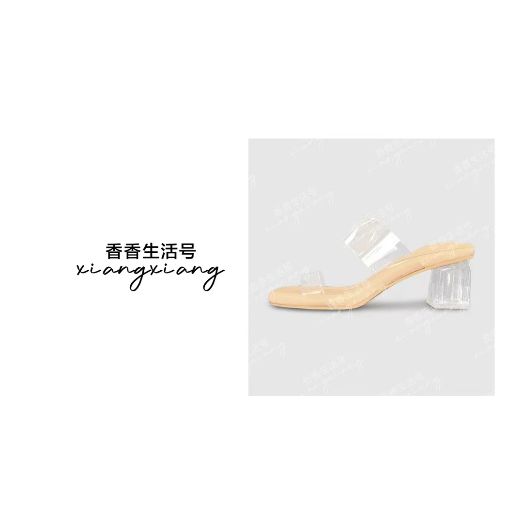 【珊珊专属】踩屎感~透明凉鞋女高跟水晶粗跟凉拖鞋5298 跟高6cm