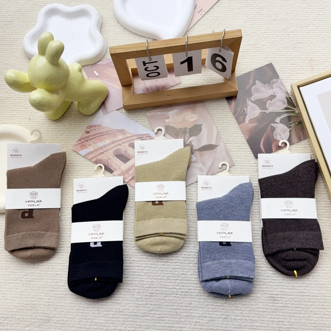 L6311-30 五双女袜秋冬羊毛保暖中筒袜