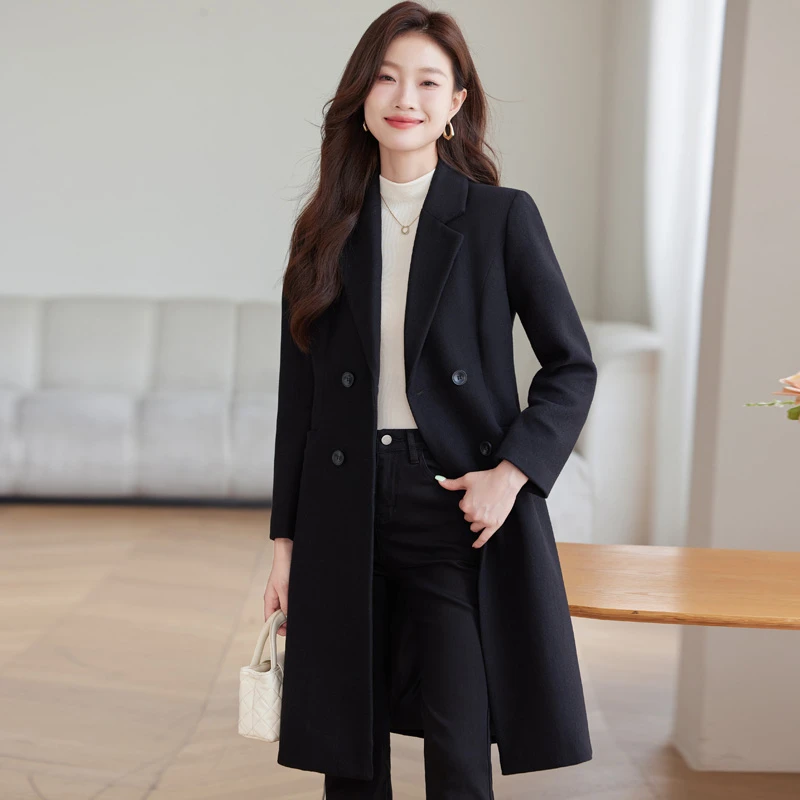 藏青色西装风衣外套女春秋新款中长款大衣韩版休闲OL西服上衣秋季