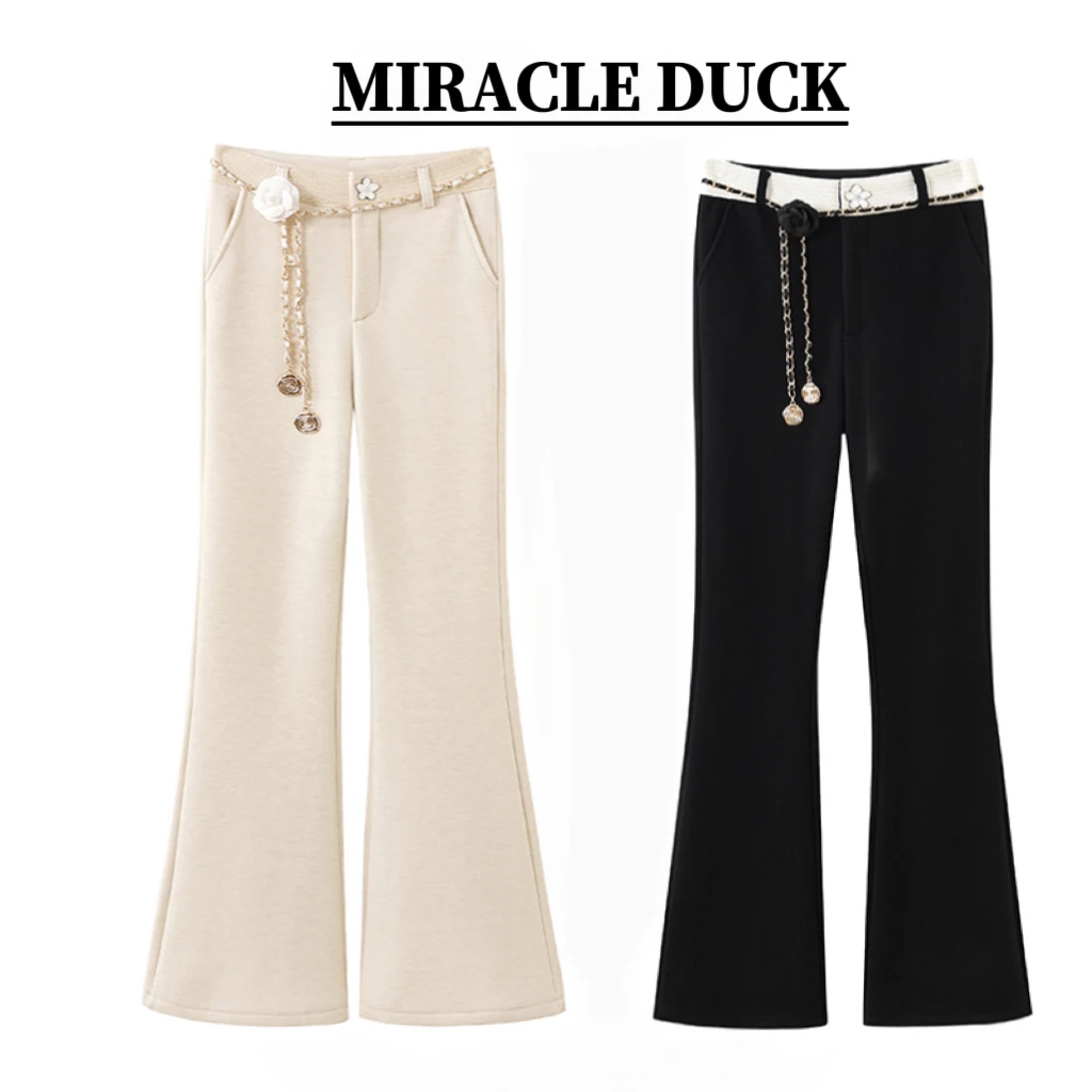 2号【米白色长裤】新款时尚高腰厚款链条腰带休闲百搭喇叭裤C1449