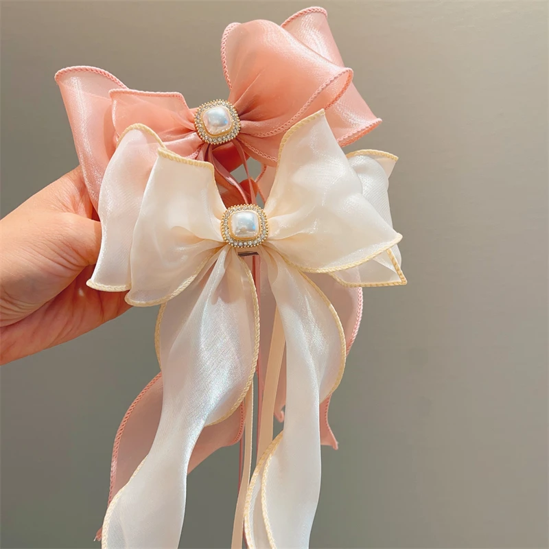 儿童发饰女孩气质边夹雪纺超大蝴蝶结发夹女童后脑勺发卡公主头饰