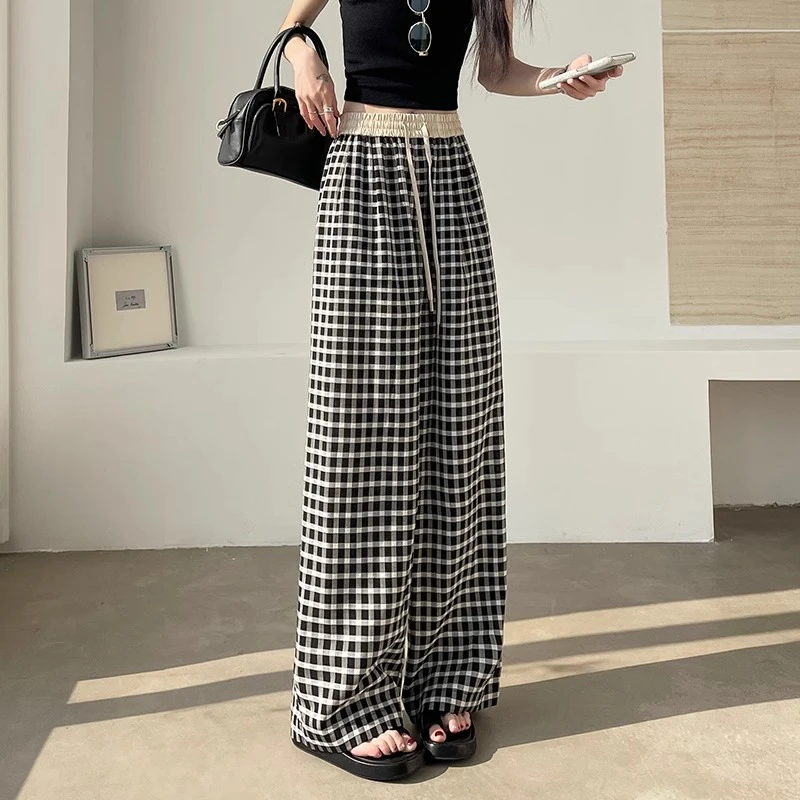 格纹休闲裤女2025春季新款时尚百搭气质格子裤小个子宽松直筒长裤
