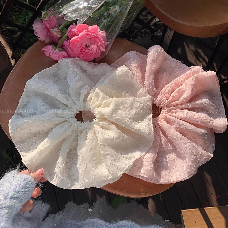 早春新款~超大号！粉色少女心大肠发圈低丸子头发饰发绳花朵头绳