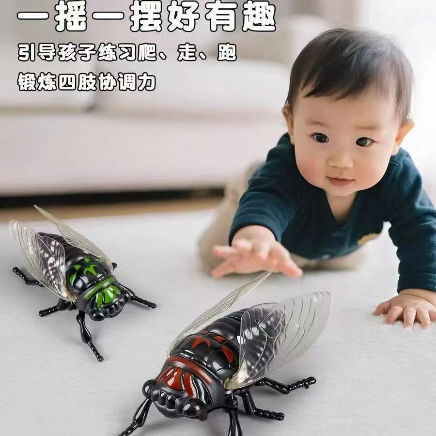 新款上链条知了仿真爬行动物发条玩具昆虫创意玩具夏蝉模型批发