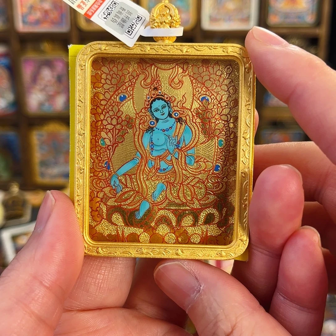 吊坠青海热贡手绘绿度母