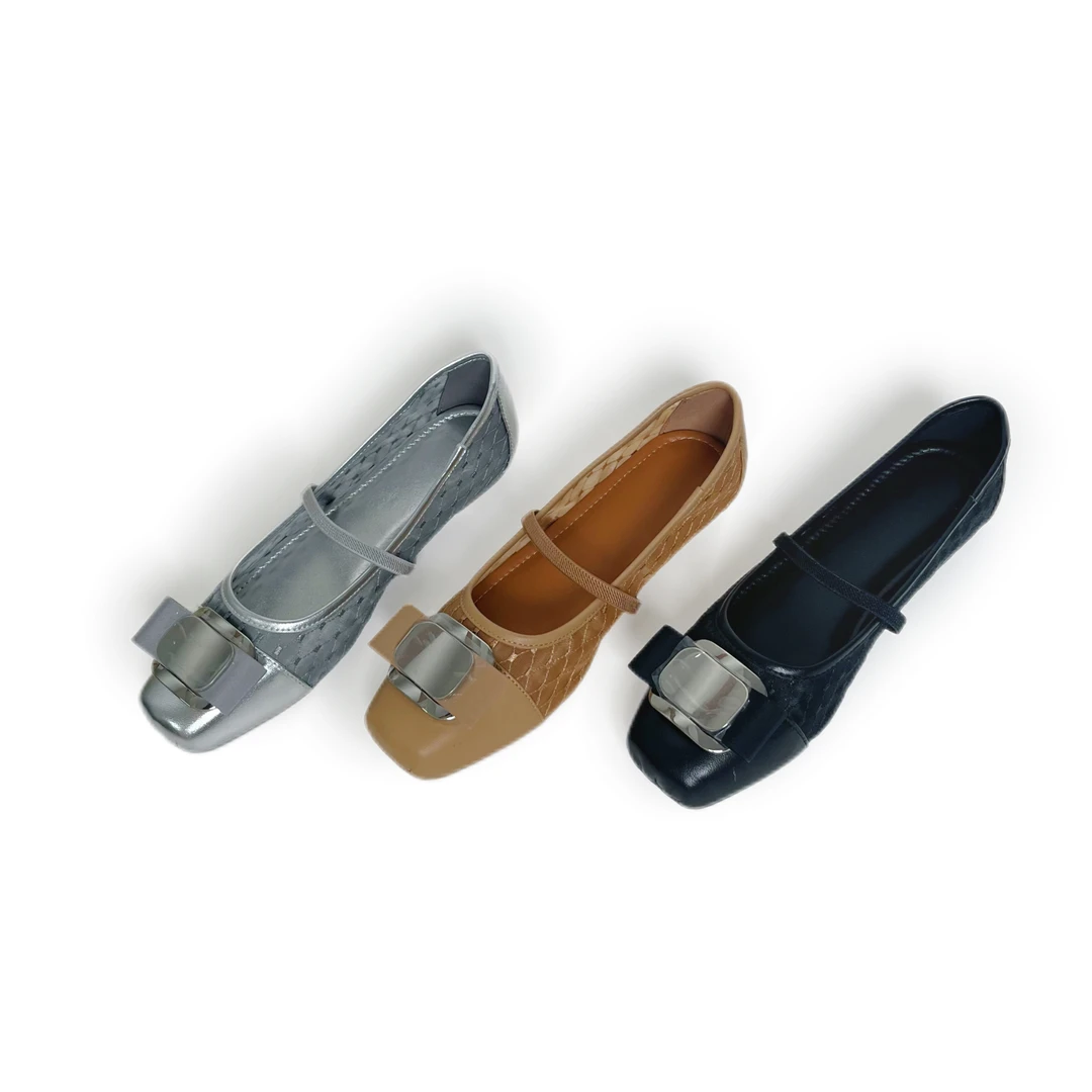 方头平底一字式网纱芭蕾舞鞋单鞋