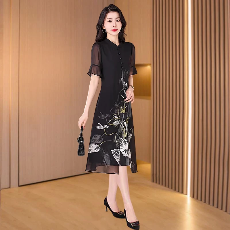 国风女装2025新款夏季连衣裙高端气质名媛高级感中年妈妈遮肚显瘦