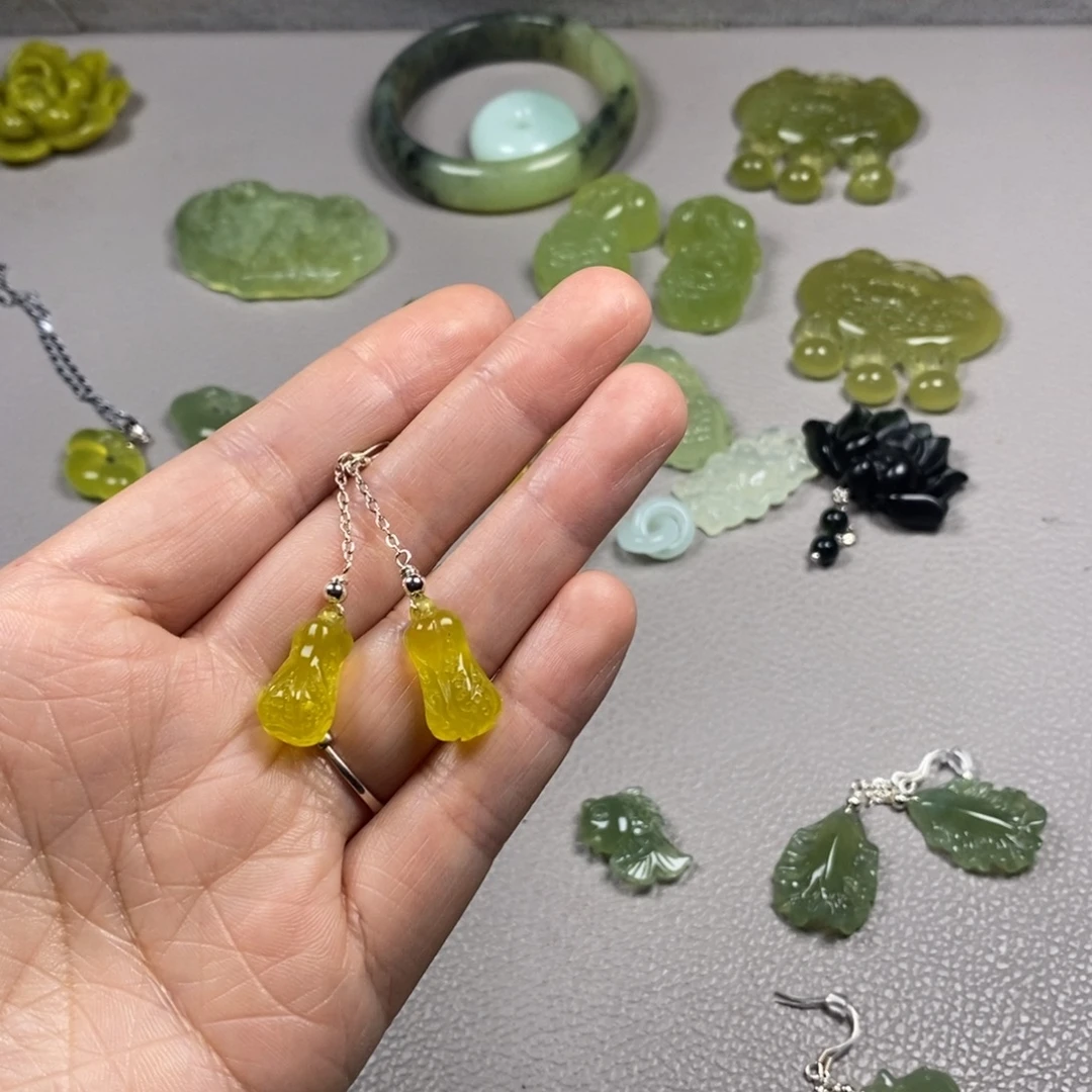 蛇纹石玉未镶嵌挂件耳饰耳环项链