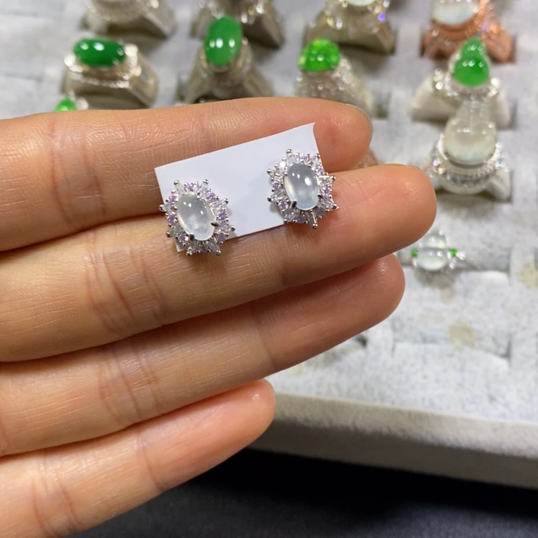 翡翠银S925镶嵌耳饰耳钉