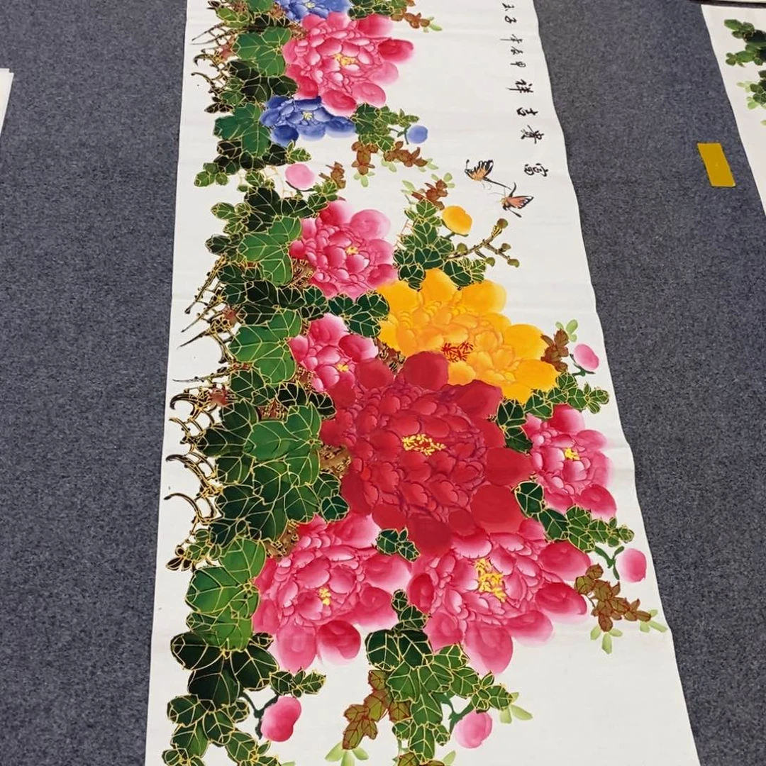 国画180✖️70金线牡丹花画画画画画画画