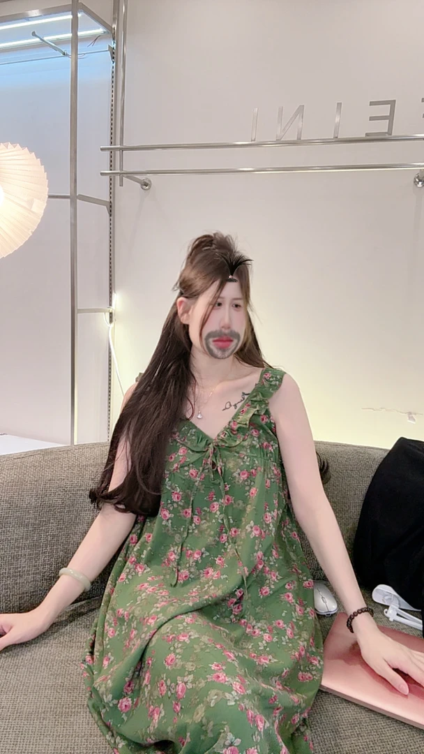 二小姐#V领碎花吊带长裙夏季法式连衣裙吊带裙裙子御姐风
