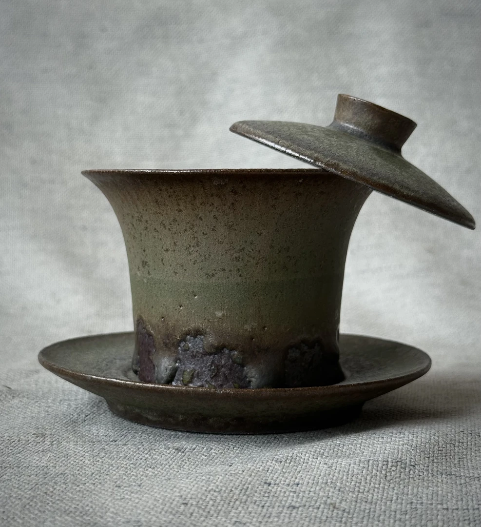 青铜系列三才盖碗表面烧制水滴状流珠复古可悬停盖碗容量150cc