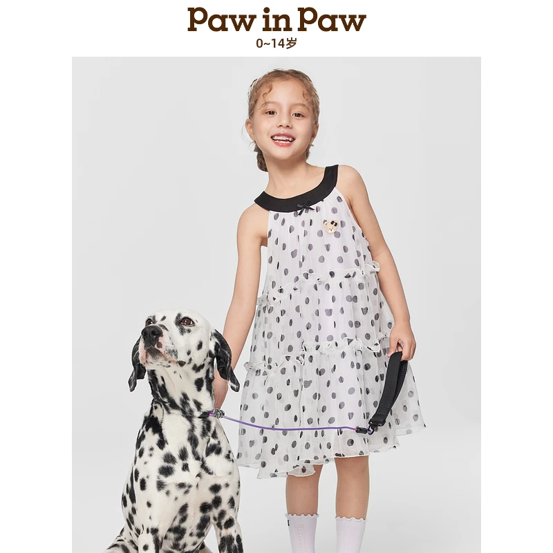 PawinPaw春夏新款女童女宝波点荷叶边连衣裙气质PCOWF2623E