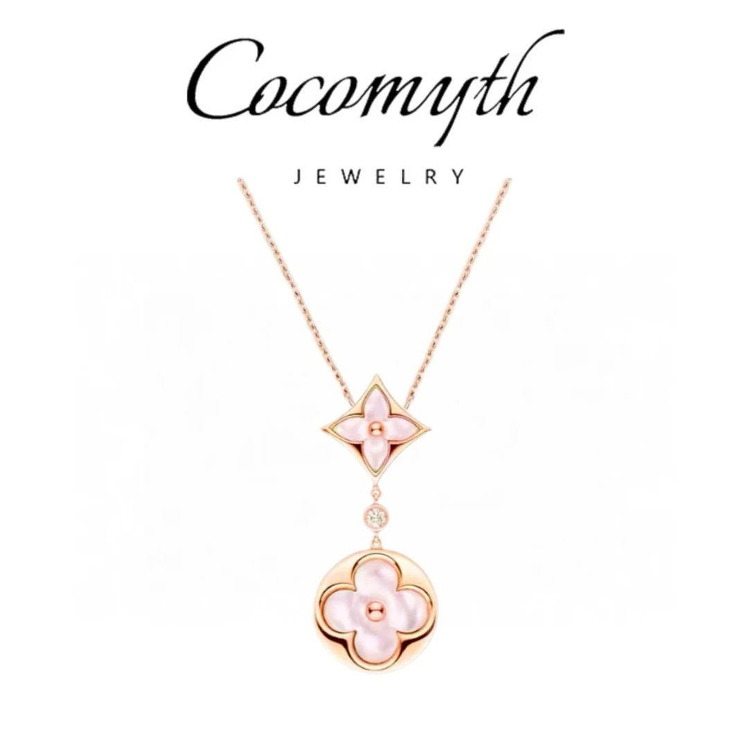 COCOMYTH 粉色方圆老花项链D658