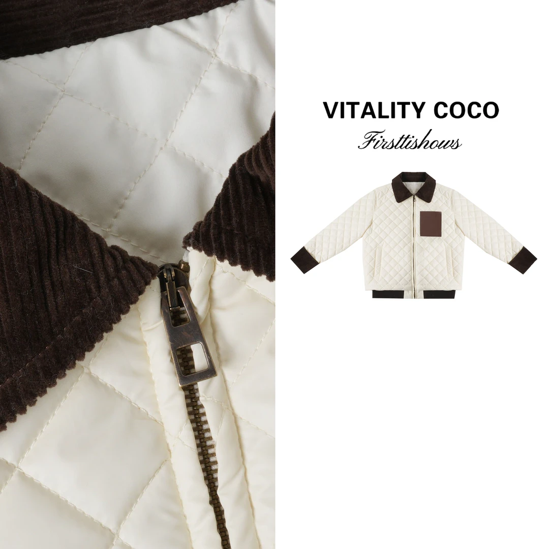 VITALITY COCO·LW系列新款女装 复古菱格纹翻领撞色棉服外套-2913