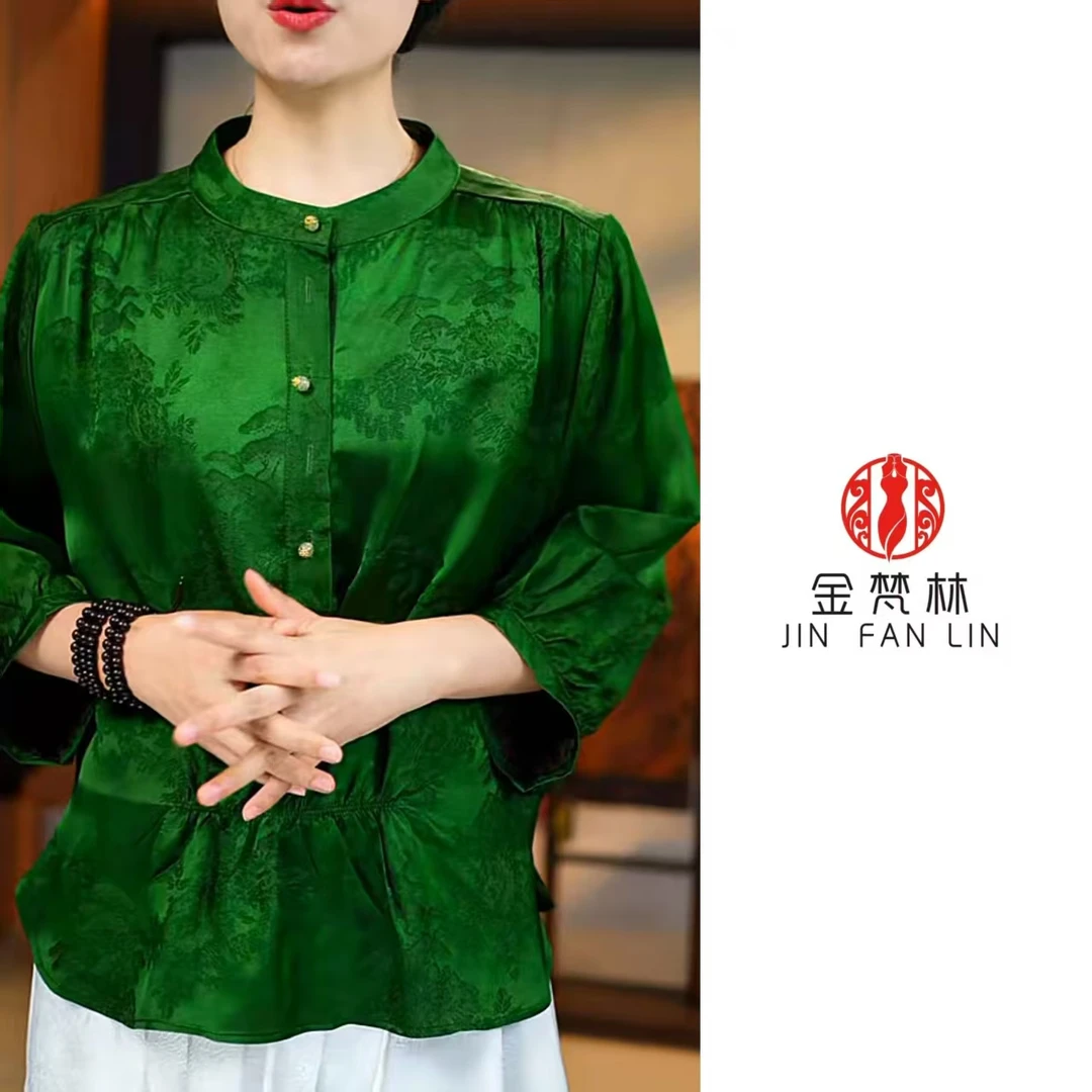 【烟雨牡丹】新中式中国风春季圆领衬衫小上衣五分袖重磅花萝